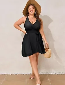 **Womens Sexy BLACK One Piece Swimsuit Swim Dress Ruffled Bathing plus size NEW - Picture 1 of 9