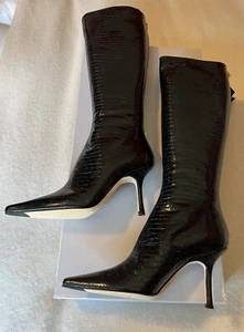 New With Tags Jimmy Choo Lizard Print Knee Length High Heel Leather Boots IT 40 - Picture 1 of 7