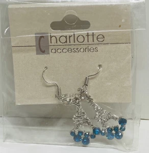New Woman’s Charlotte Accessories Earrings Eiffel Tower Blue Rhinestone Fashion - Picture 1 of 4