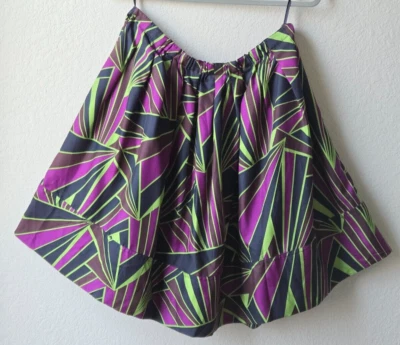 Falda DKNY 100% Seda Negra Púrpura Verde Geo Estampada Línea A Con Bolsillos Talla 8 Foto 1 de 4