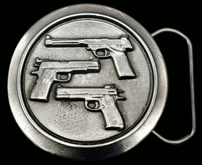 Pistols Colt 1911 Hi-Standard Beretta 9mm 1970s Vintage Belt Buckle - Image 1 of 3