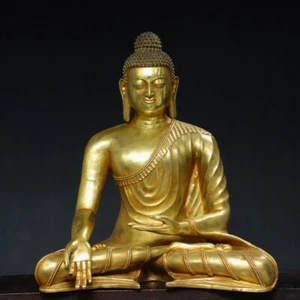 15,3 Zoll China alte Tibet Tibetischer Buddhismus Tempel Bronze vergoldet Amitabha Buddha Statue - Bild 1 von 9