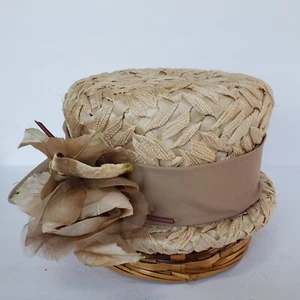 Vintage Park Layne Straw Cloche Bucket Hat Satin Ribbon Net Leaves Flower 22" - Picture 1 of 12