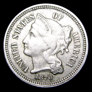 1870 Copper Nickel Three Cent Piece 3cp ---- Nice Condition Coin ---- #471W - Picture 1 of 3