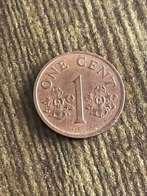 Singapore 1994 1 Cent KM#98 Plated Coat of Arms Lion Tiger Orchid Flowers TK1194 - Image 1 of 2