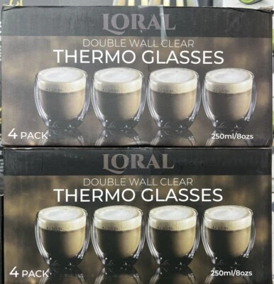 Taza de café Bistro Double Wall Thermo-Glasses 8 OZ (paquete de 4) Nueva Foto 1 de 2