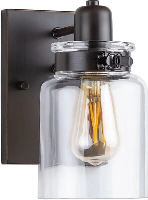 Calhoun Collection 1light Clear Glass Farmhouse Bath Vanity Light Antique Bronze - Image 1 of 4