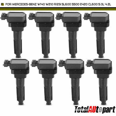 8 bobinas de ignição para Mercedes-Benz W210 W140 R129 E420 S420 S500 SL500 4.2L 5.0L - Imagem 1 de 4
