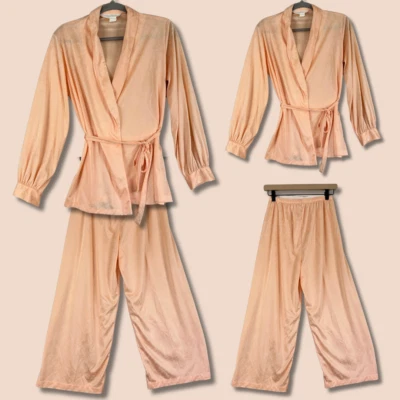 Conjunto de pijama a juego Sears de colección años 70 para mujer mediano melocotón floral salón para dormir abuela Foto 1 de 4