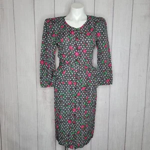Vintage 80er Jahre Gürtel abstrakt Blumen einfarbig Kleid Damengröße 5 6 - Bild 1 von 13