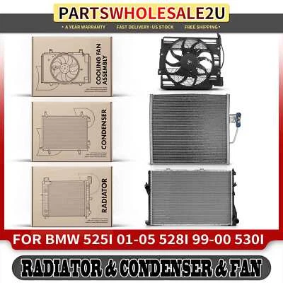 Kit de radiador y condensador de aire acondicionado y ventilador de refrigeración para BMW 525i 2001-2005 528i 1999-2000 Foto 1 de 4