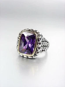 EXQUISITE Designer Purple Amethyst Crystal Balinese Silver Dots Statement Ring - Picture 1 of 7