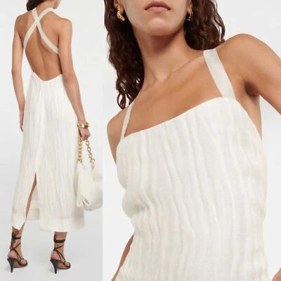 Khaite Fabia 白色纹理波浪格子无袖露背迷笛连衣裙 10 码 — 第 1/4 张图片