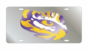 LSU TIGRES ESPEJO COCHE ETIQUETA LÁSER PLATA PLACA OJO DE TIGRE COCHE CAMIÓN COCHE COCHE - Imagen 1 de 4