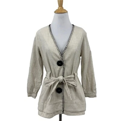 Soft Surroundings Jacket Womens XS Natural Maxime Stitched Linen Blend Belted - Image 1 of 4
