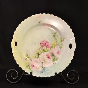 O&EG Royal Austria 9 3/4" Cake Plate 1899-1918 Hand Painted Cabbage Roses w/Gold - Picture 1 of 12