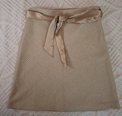 Antigua falda de tweed beige azul marino para mujer talla 6 mezcla de lana cinta cinturón forrado con cremallera lateral Foto 1 de 4