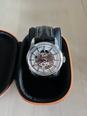 Reloj Hamilton Automático Esqueleto Plateado Negro Correa Cuero Unisex Usado Foto 1 de 4