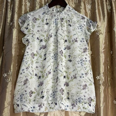 Blusa Top Express Bohemia Ditsy Floral Cuello Simulado Manga Acampanada Dobladillo Calado XL Foto 1 de 4