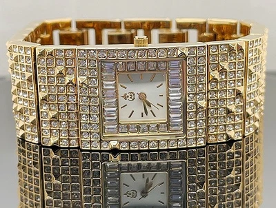 ELEGANTE /  OPULENTE DAMENUHR  MIT KRISTALLEN IP GOLD # EYECATCHER # SCHMUCKJAGD - Bild 1 von 4