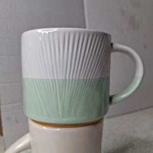 Starbucks Coffee Mug Mint Green White Textured 2014 Retro Tea Cup 14 oz - Picture 1 of 5