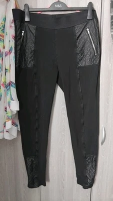 H&M Black Faux Biker Leather Quilted Leggings Jeggings Trousers Size Large 16 18 - Image 1 of 4