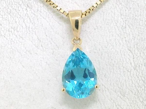 Blautopas Anhänger 585 Gelbgold 14Kt Gold natürlicher beh. Blautopas Tropfen - Bild 1 von 4