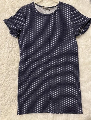 Vestido recto Everly azul marino/blanco a lunares mezcla de algodón talla mediana para mujer Foto 1 de 2