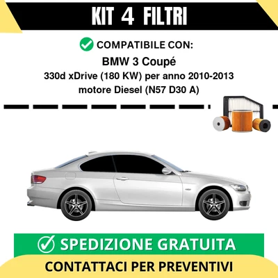 Kit 4 Filtri Tagliando per BMW 3 Coupé 330d xDrive 180 kw Diesel 2010-2013 - Imagen 1 de 2