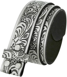 Western Floral Embossed Genuine Cowhide Leather Belt Strap 1-1/2''(38mm) Wide - Picture 1 of 11