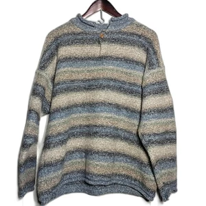 Vtg 90s Structure Le Collezioni Oversized Wool Henley Sweater L Striped Chunky - Picture 1 of 8