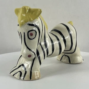 Vintage Grindley Pottery Zebra Horse Figurine Black White Stripes Yellow Mane - Picture 1 of 9