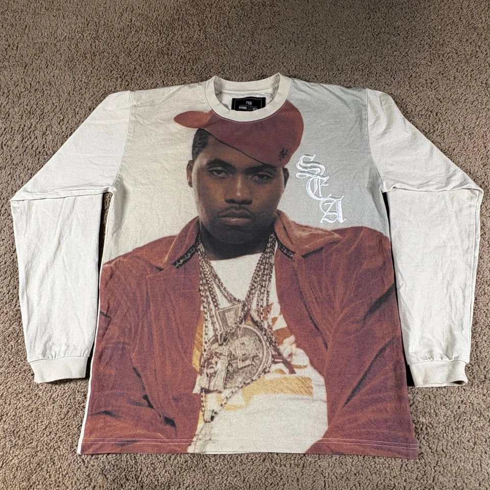 Camiseta Wind And Sea Nas Rap Camisa Manga Larga Hombre Grande Hip Hop Gráfico  Foto 1 de 4
