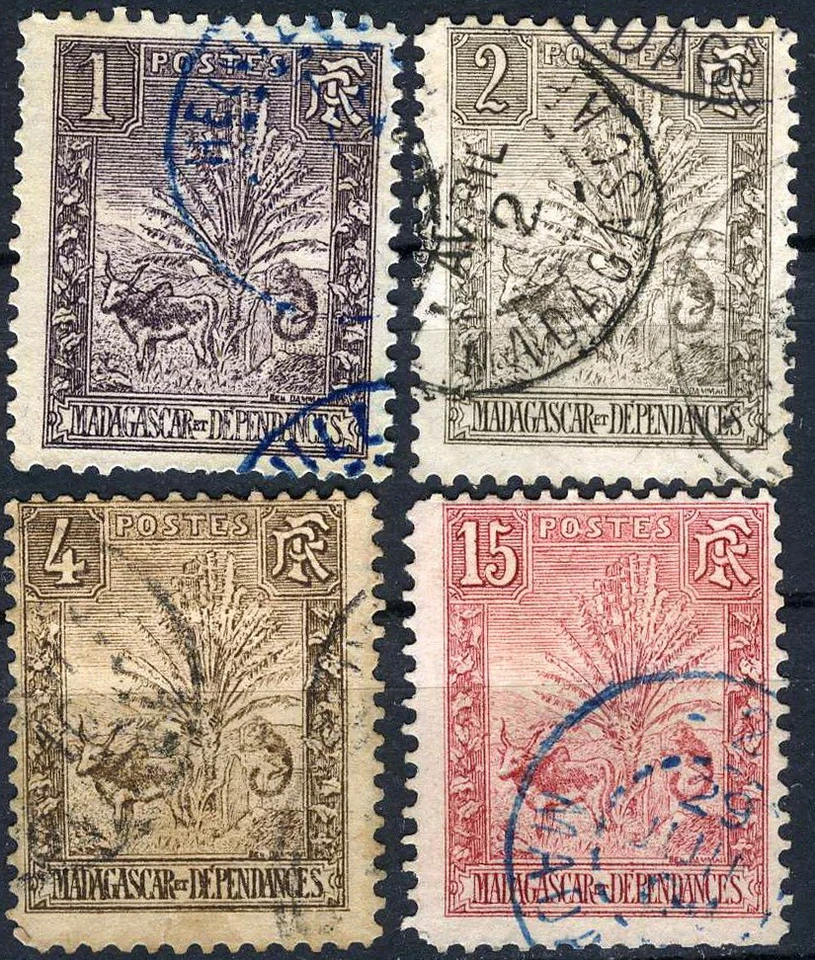 Madagascar 1903 Traveler's Tree & Lemur Used (SC# 63-65, 68) - Image 1 of 1