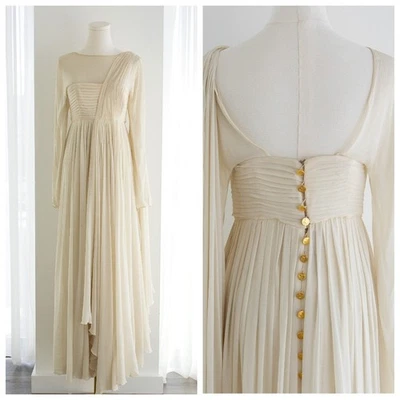Rare Chanel Vintage S/S 1989 Grecian Goddess Ivory Gold Pleated Gown - Image 1 of 4