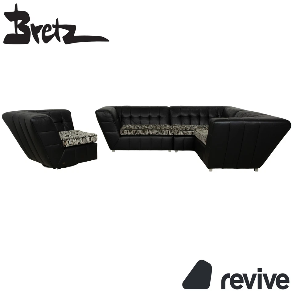 Bretz Tiziana Leather Sofa Set Black Sofa Corner Sofa Armchair - Image 1 of 1