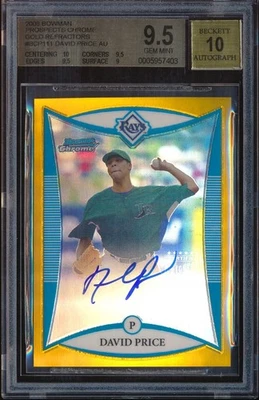 2008 BOWMAN CHROME DAVID PRICE GOLD REFRACTOR AUTO AUTOGRAPH 8/50 BGS 9.5 10 GEM - Image 1 of 2