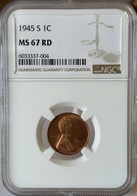 1945 S San Francisco 1C Lincoln Wheat Cent NGC MS67RD (Red) - Image 1 of 2