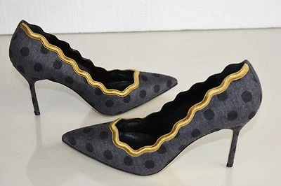 Nuevo Zapatos de salón MANOLO BLAHNIK BB a lunares festoneados franela gris negro 40,5 Foto 1 de 4