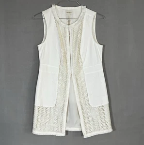 Chico's Women Vest Size O Cream Sleeveless Lace Crochet Macrame Fringe Hem - Picture 1 of 6