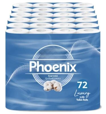 Phoenix Toilet Roll Bulk Buy Soft & Quilted 72 Toilet Rolls 3 Ply (5 Variations) - Image 1 of 4