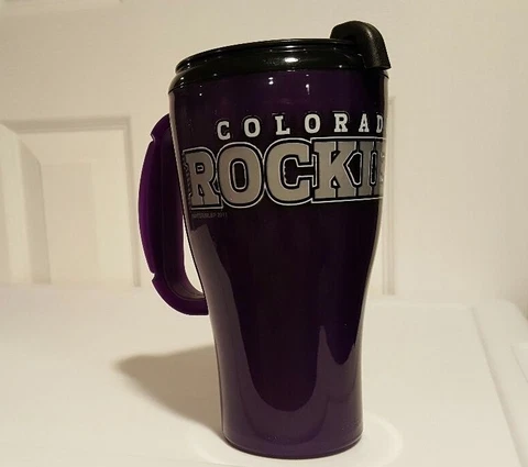 MLB Colorado Rockies 16 Ounce Roadster Plastic Travel Mug Cup with Lid Cover