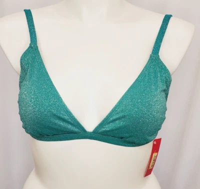 Top de bikini Xhilaration Juniors talla XL verde azulado triángulo brillante almohadilla extraíble Foto 1 de 4