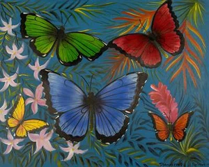 Schmetterling Sammlung Regenwald Gemälde, Original Gemälde, Dschungel Gemälde, La - Bild 1 von 10