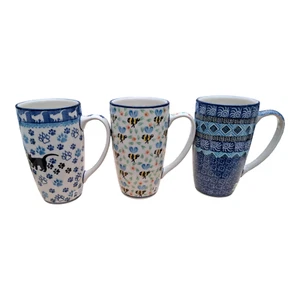 Schlanker Kaffee- Trinkbecher, Latte Tasse 0,4l  Bunzlauer Keramik, DACKEL KATZE - Bild 1 von 20