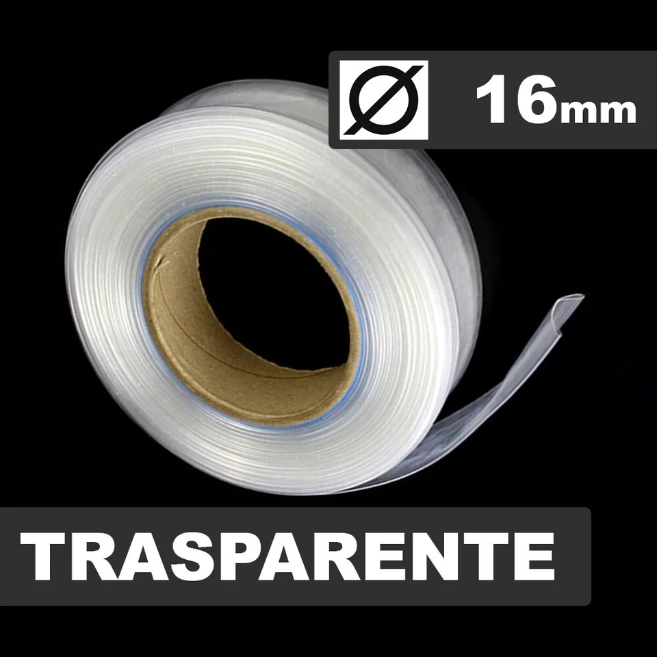 GUAINA TUBO TERMORESTRINGENTE TERMORETRAIBILE TRASPARENTE DIAM. 16mm - 2 METRI - Immagine 1 di 2