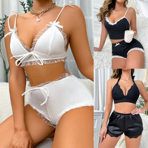 Womens Sexy Sleepwear Lace Pajamas Set Shorts Nightwear Camisole Short Sets US - Picture 1 of 28