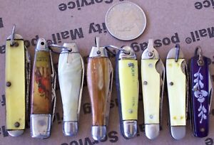 8 miniature Pocket Knives HAMMER-BRAND, KENT, COLONIAL, RICHARDS Watch Fob KNIFE