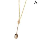1pc Tiny Tea Spoon Shape Pendant Necklace Crown Creative Gift Long Link Z9v7