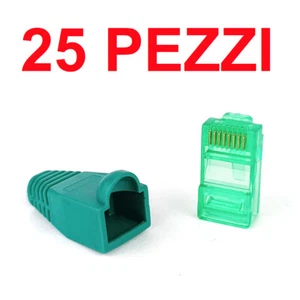 25 pz. Connettore + Copriconnettore VERDE RJ45 PLUG LAN UTP ETHERNET CAT6 RJ-45 - Foto 1 di 3